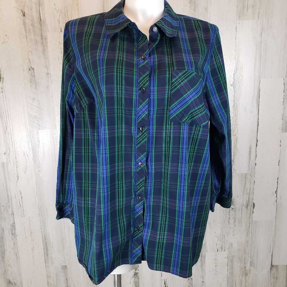 Susan Graver Plaid Button Front Sz 24W